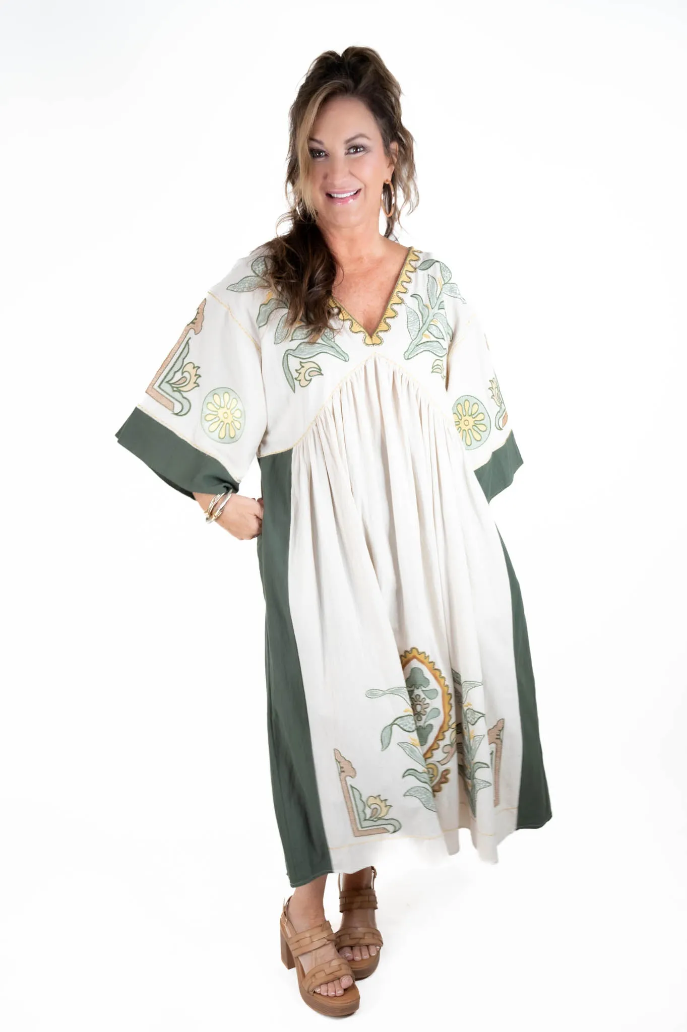 Taupe/Olive Embroidered Maxi