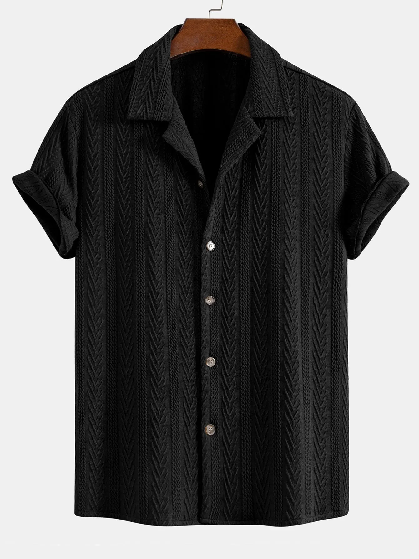 Texture Jacquard Cuban Shirt & Linen Cotton Blend Drawstring Shorts