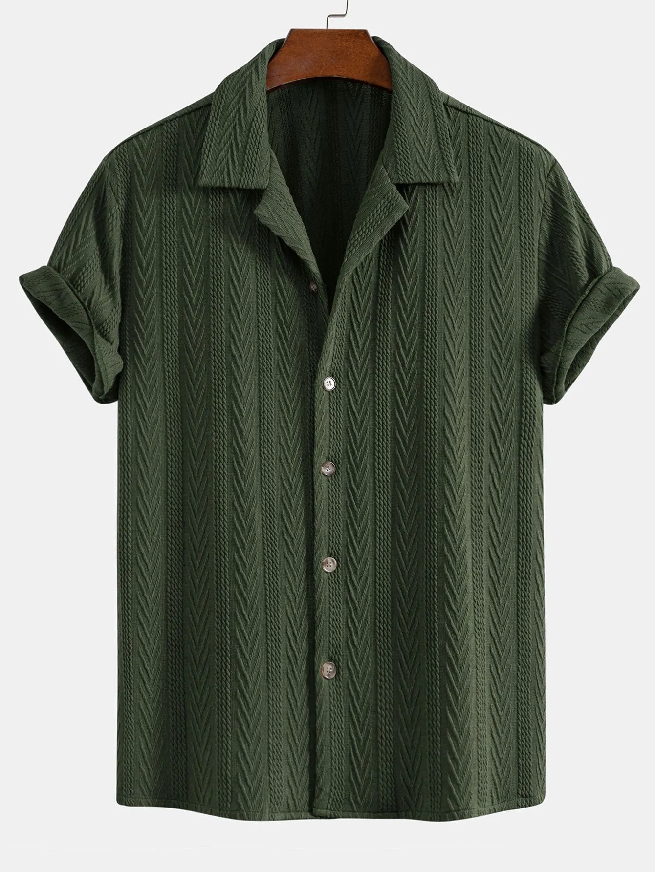 Texture Jacquard Cuban Shirt & Linen Cotton Blend Drawstring Shorts