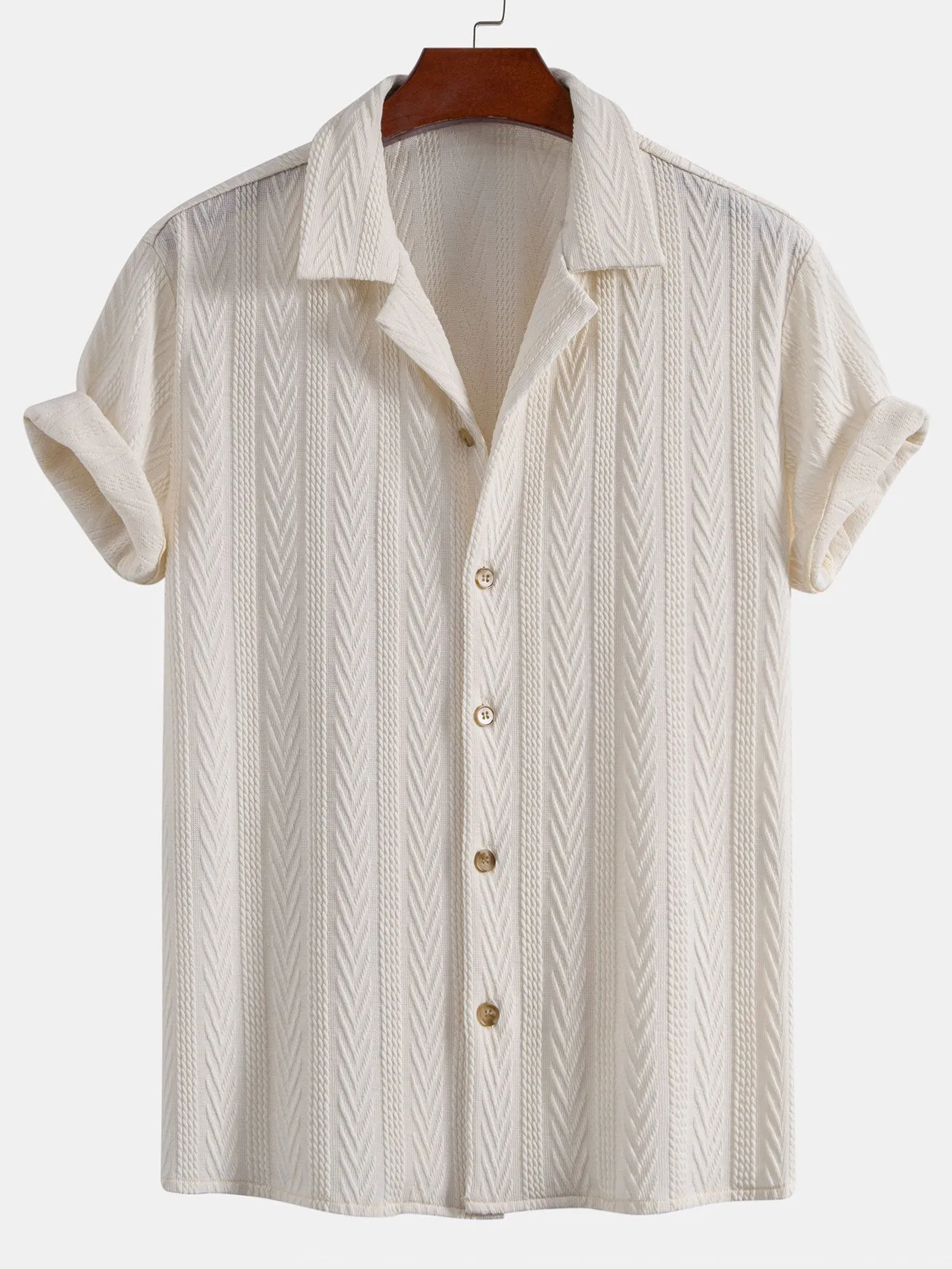Texture Jacquard Cuban Shirt & Linen Cotton Blend Drawstring Shorts