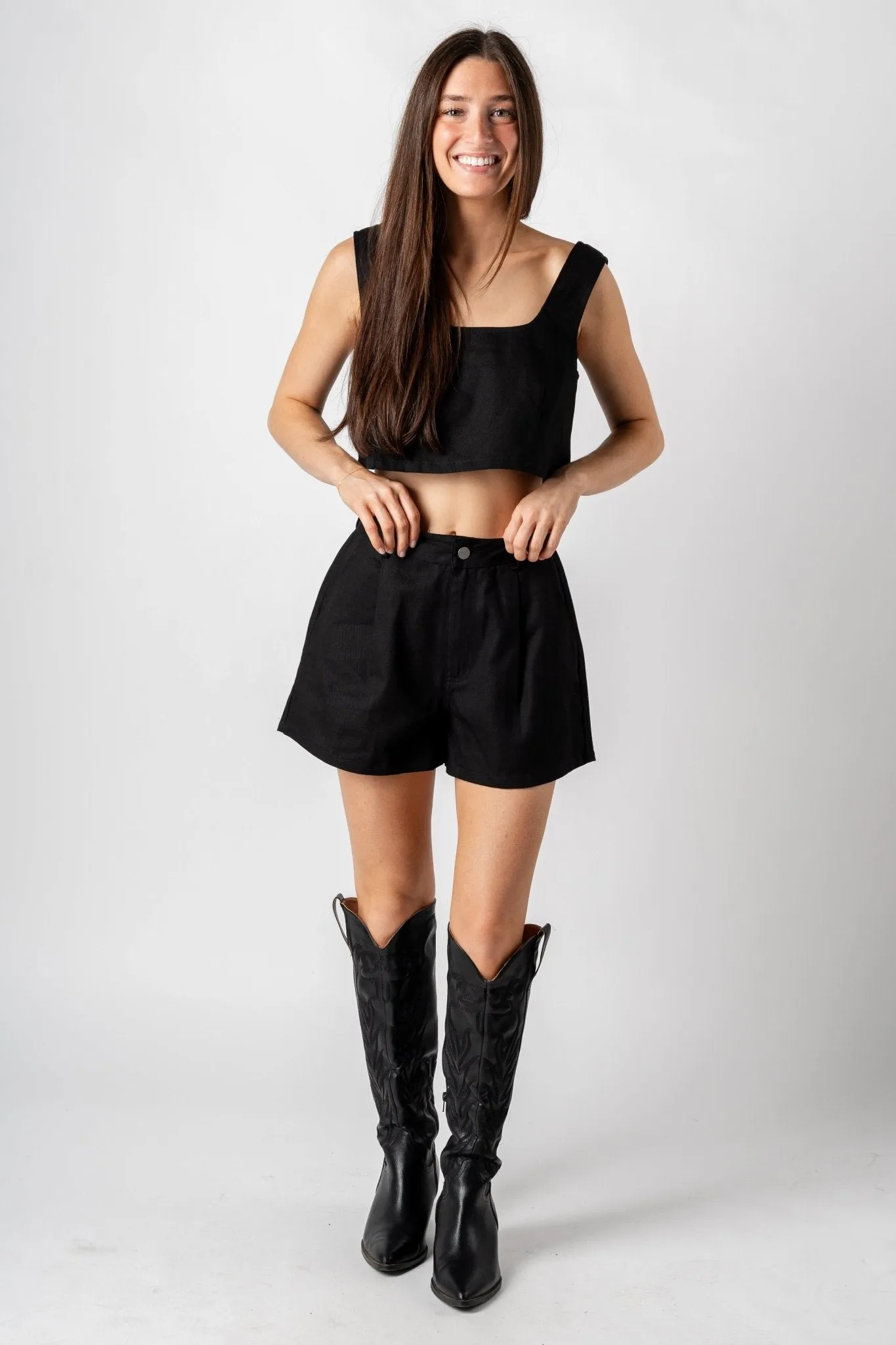 Tie back crop tank top black