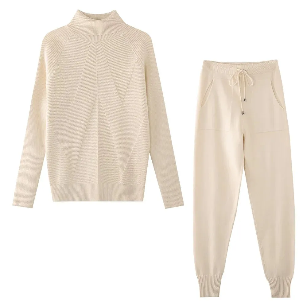 Turtleneck sweater matching trousers loungewear set
