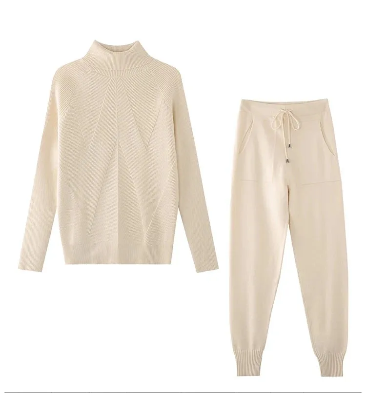 Turtleneck sweater matching trousers loungewear set