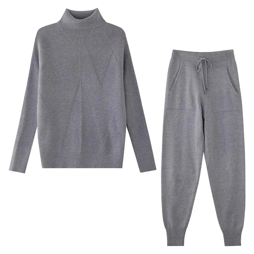 Turtleneck sweater matching trousers loungewear set