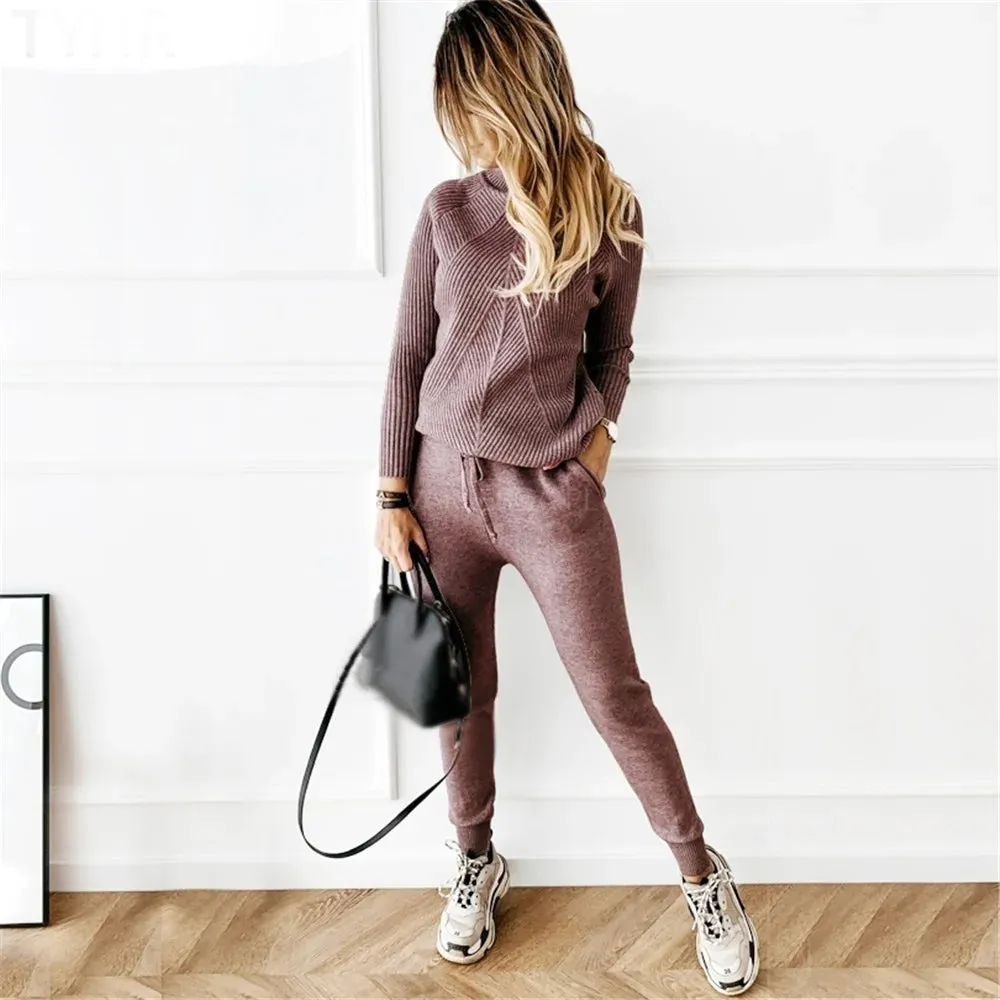 Turtleneck sweater matching trousers loungewear set