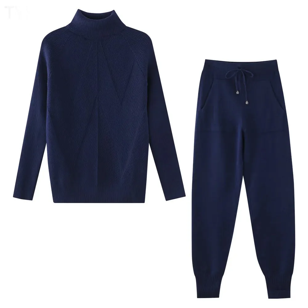 Turtleneck sweater matching trousers loungewear set