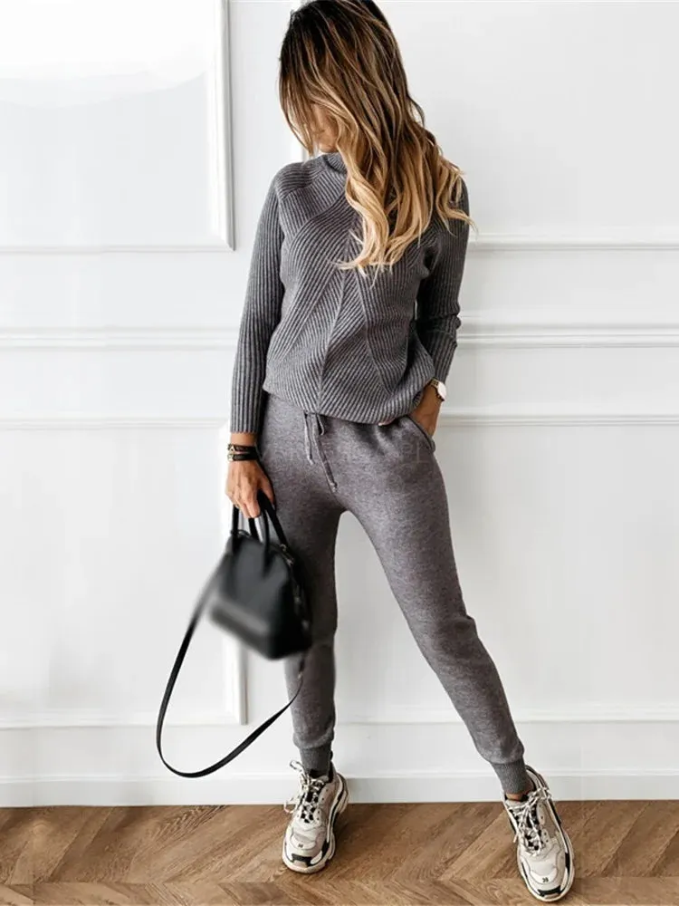 Turtleneck sweater matching trousers loungewear set