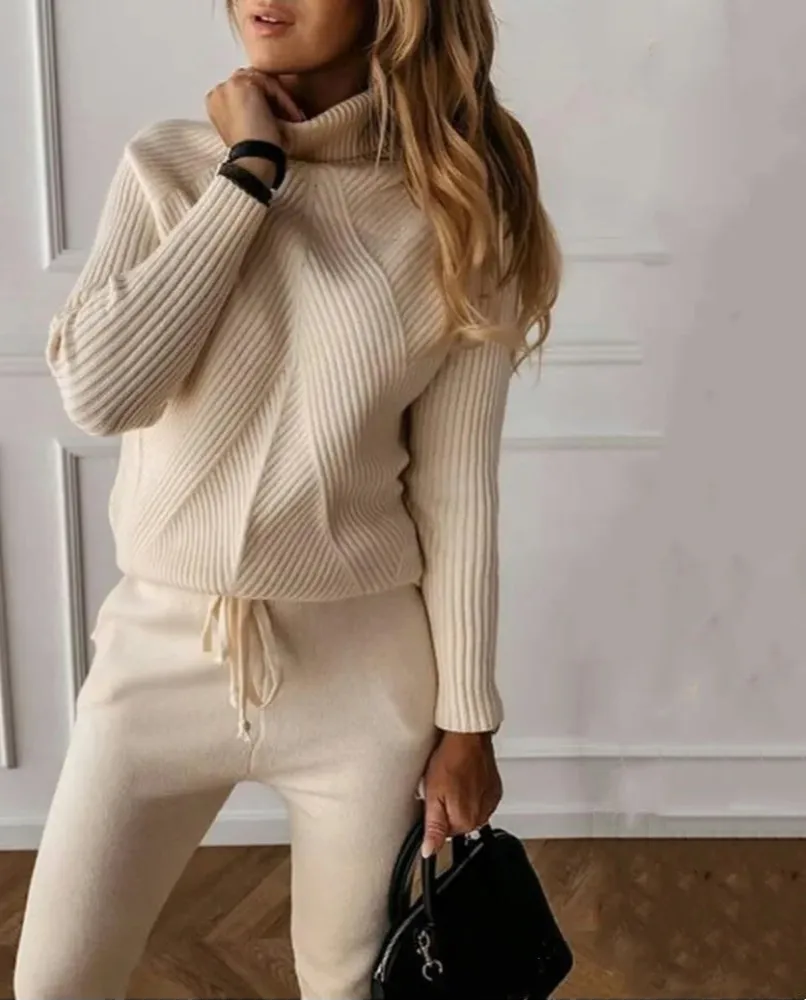 Turtleneck sweater matching trousers loungewear set