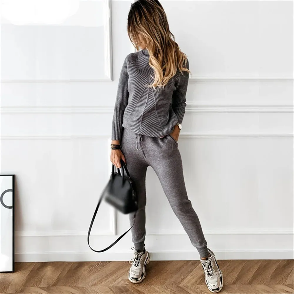 Turtleneck sweater matching trousers loungewear set