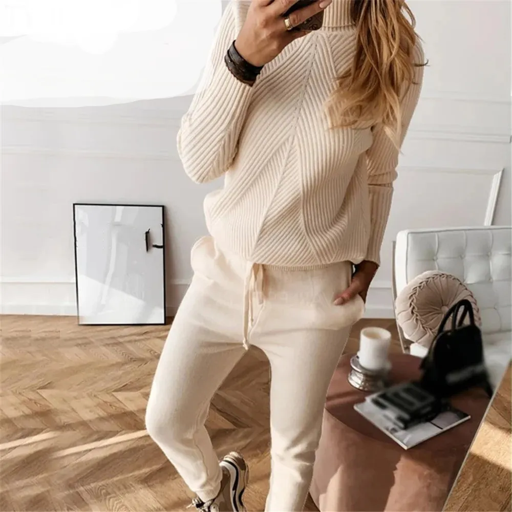 Turtleneck sweater matching trousers loungewear set