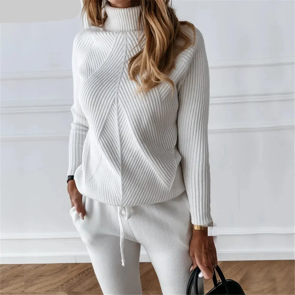 Turtleneck sweater matching trousers loungewear set
