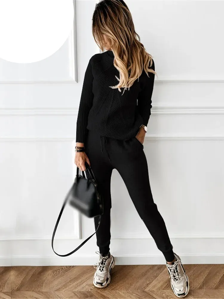 Turtleneck sweater matching trousers loungewear set