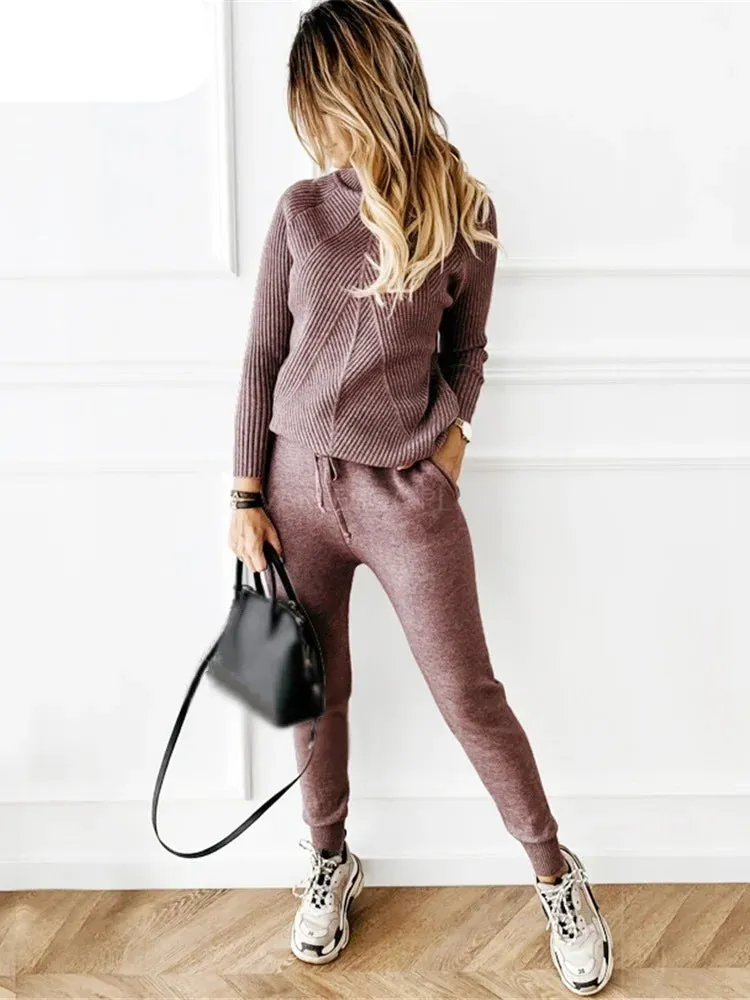 Turtleneck sweater matching trousers loungewear set