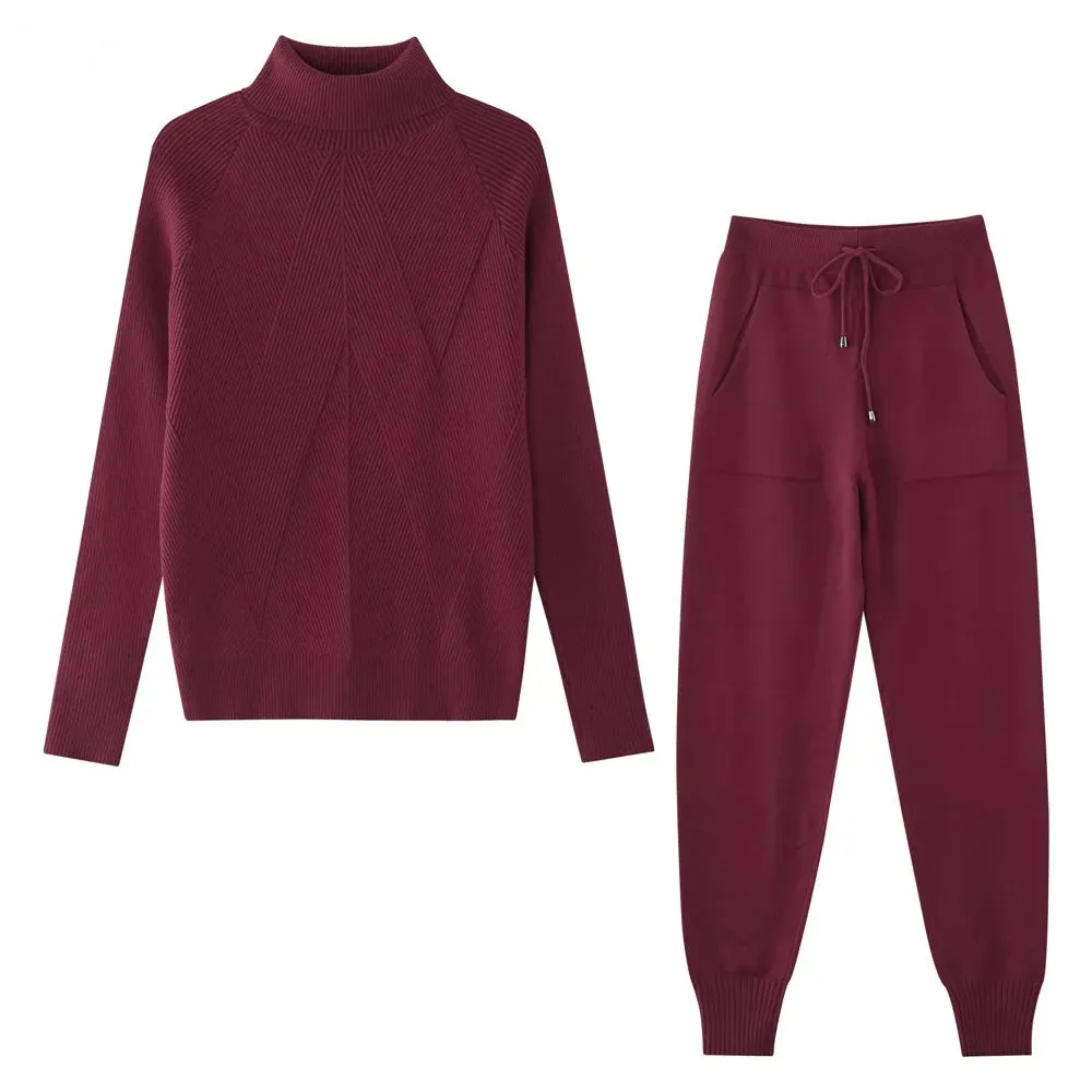Turtleneck sweater matching trousers loungewear set