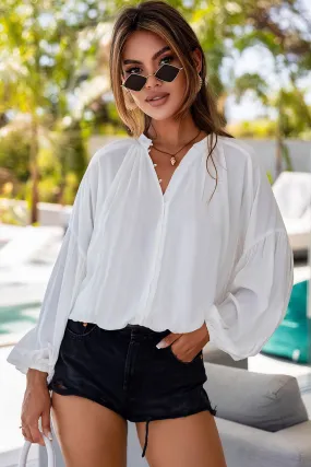 V Neck Balloon Sleeve Shirt