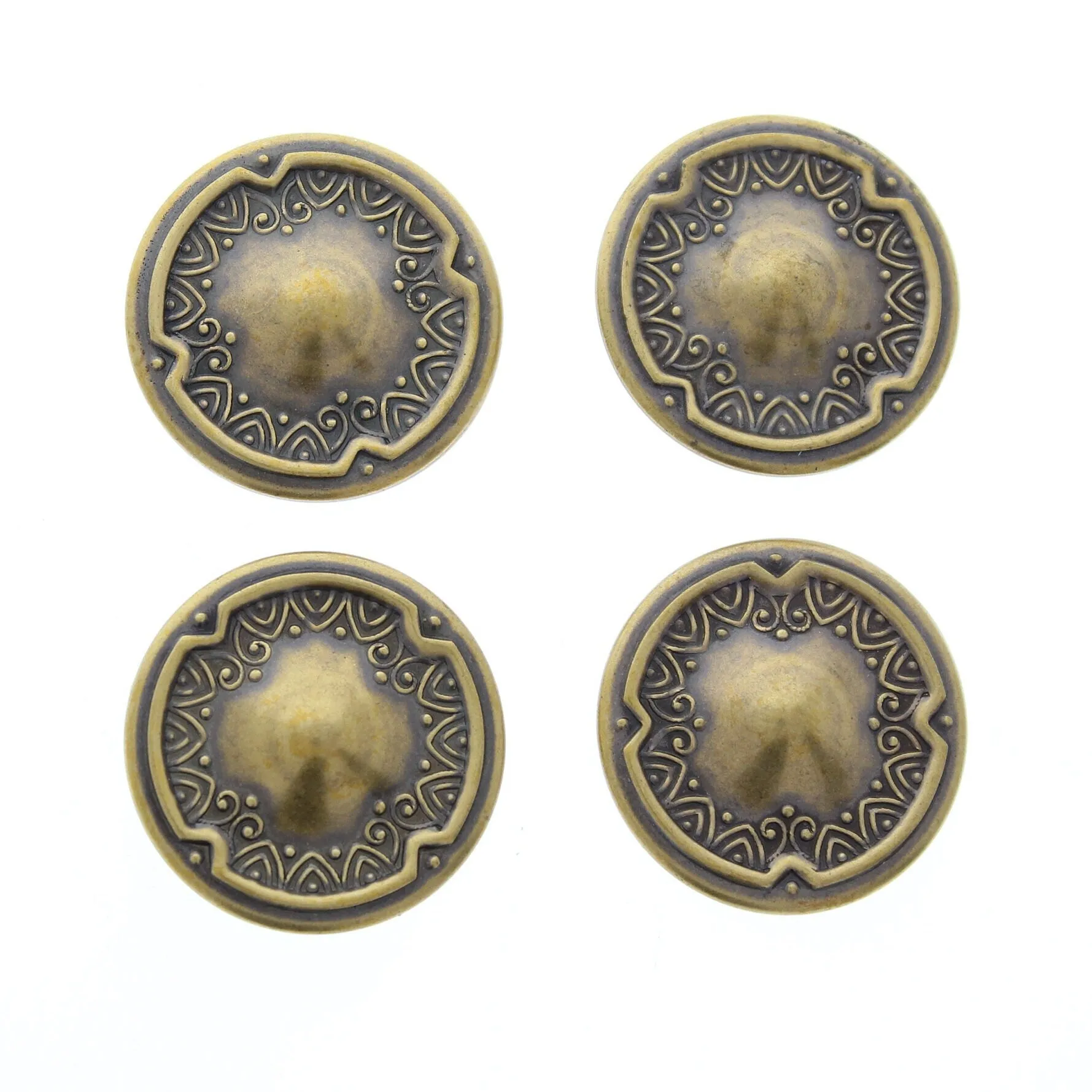 Vintage 30mm Button Covers, Round engraved dome, Antique Silver or antique gold,  Set of 4