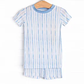 Watercolor Ribbons Bamboo Pajama Short Set, Blue