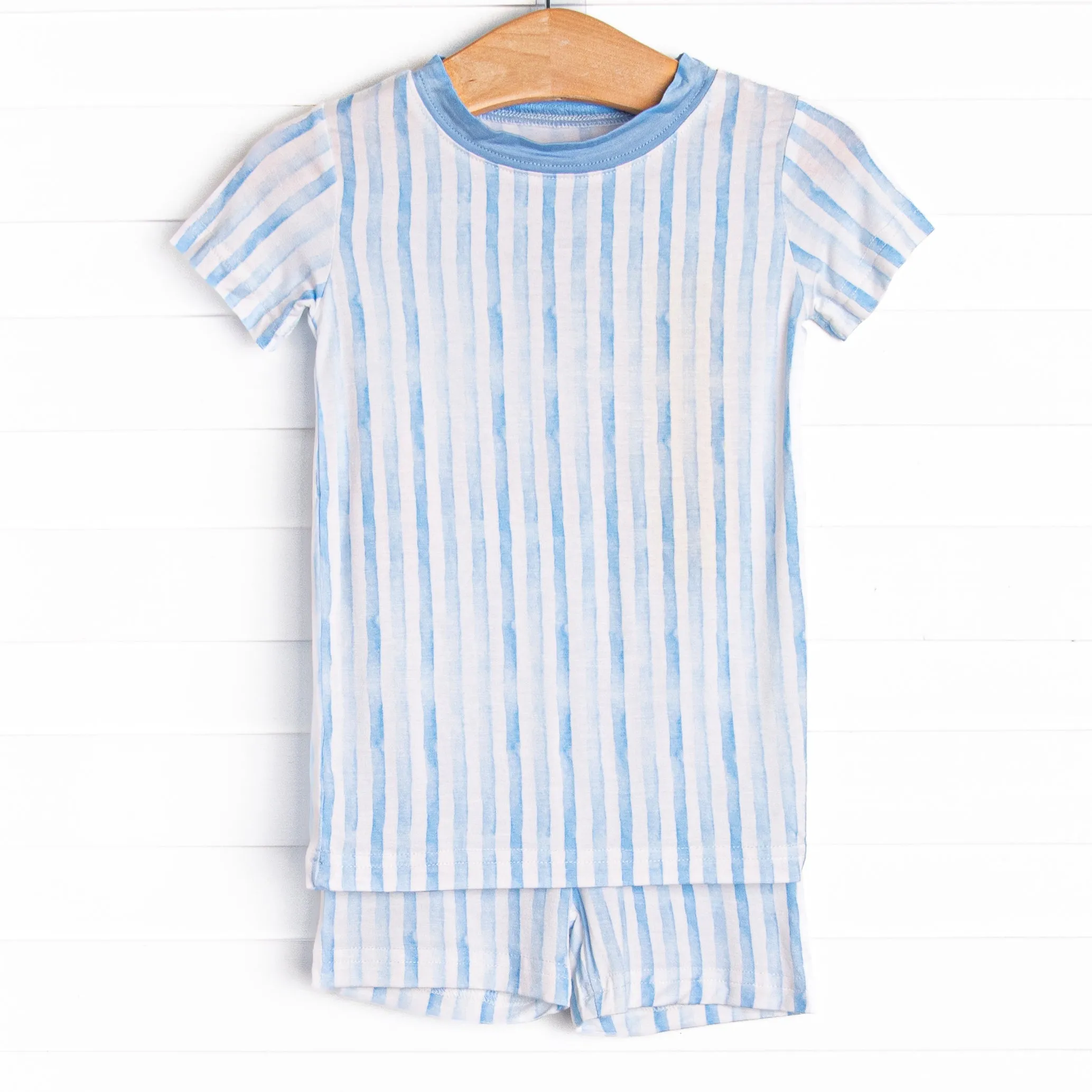 Watercolor Ribbons Bamboo Pajama Short Set, Blue