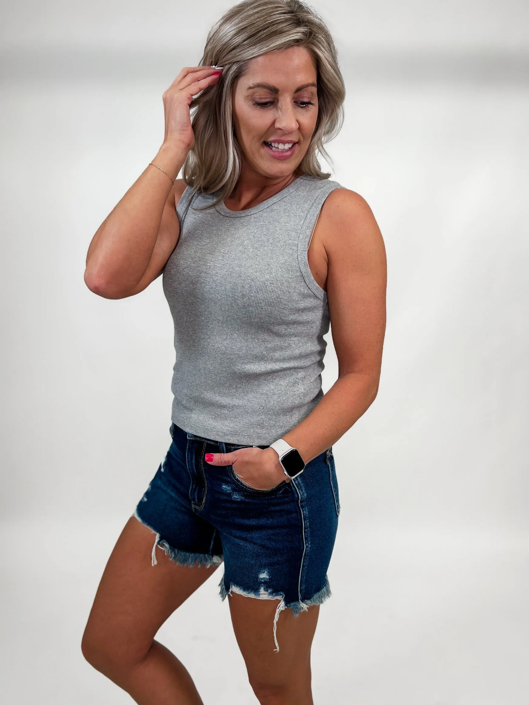 Way of Life Ribbed Tank, Heather Grey