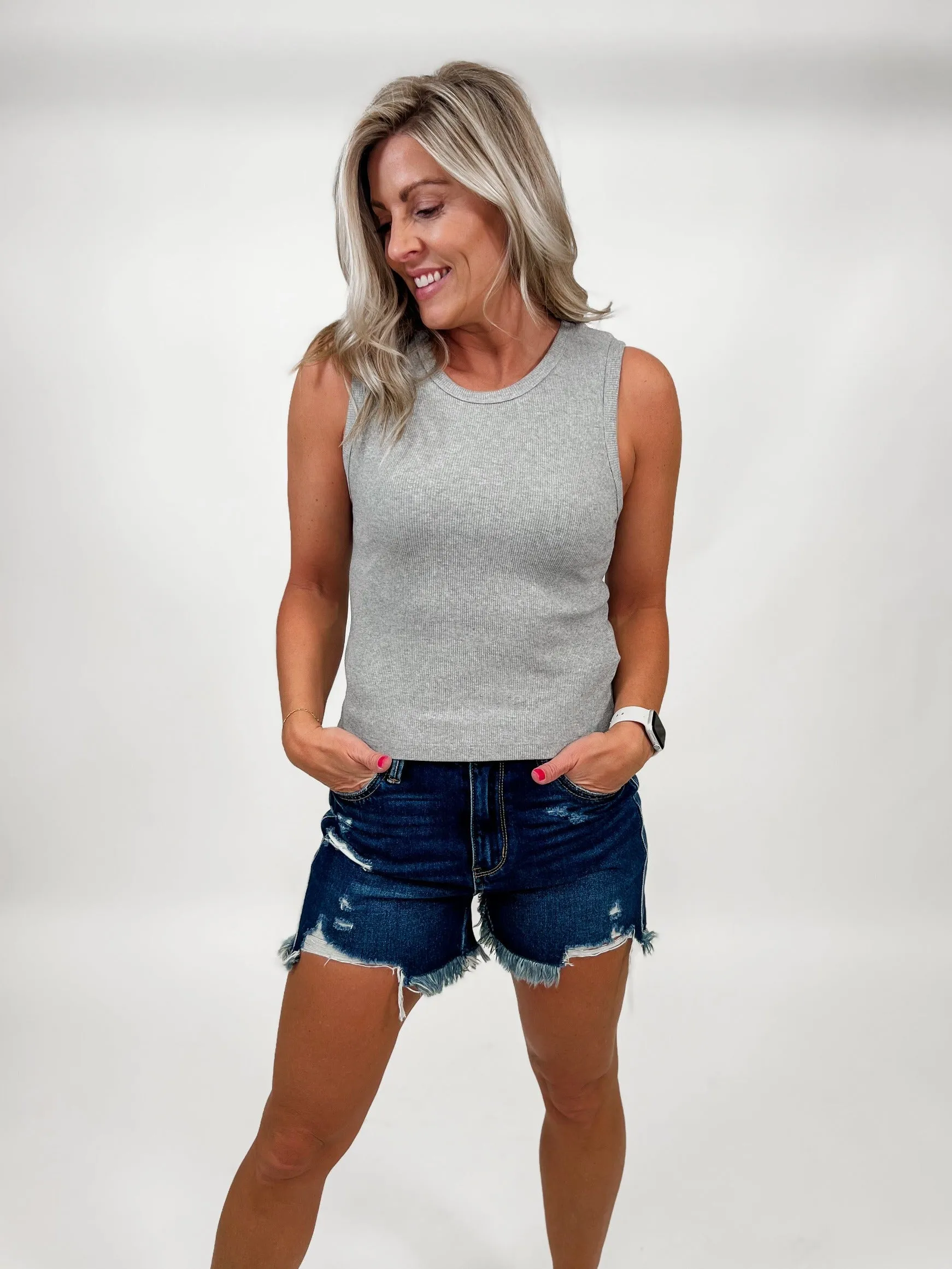 Way of Life Ribbed Tank, Heather Grey