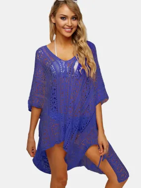 Wholesale Purple Deep V-Neck Tassel Hollow Lace-Up Slit Hem Beachwear