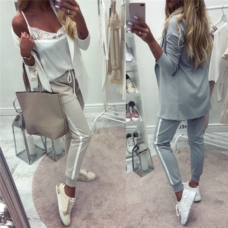 Women's Sports  female lapel blazer jacket plus pant two piece outfits