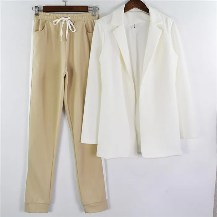 Women's Sports  female lapel blazer jacket plus pant two piece outfits