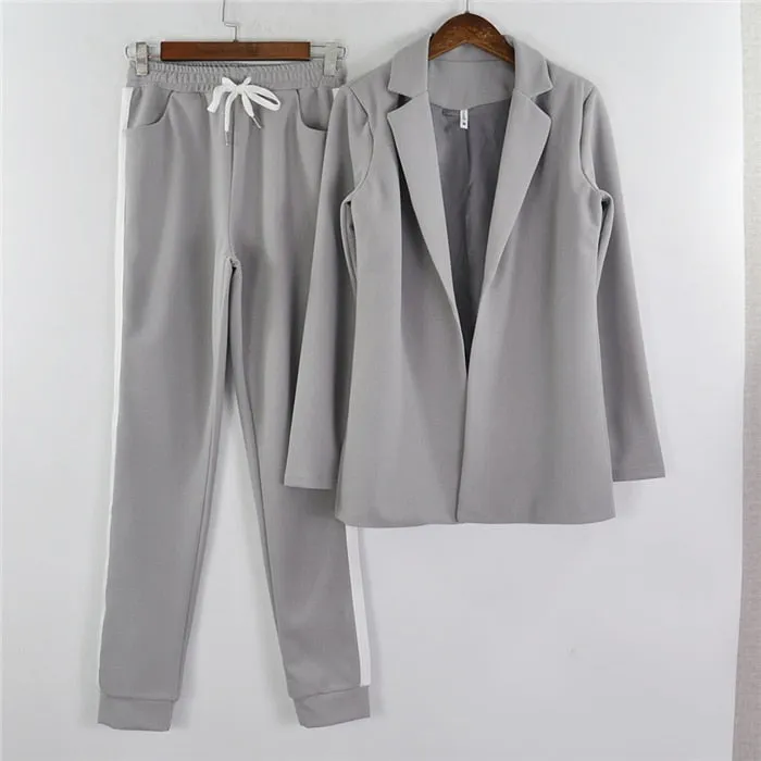 Women's Sports  female lapel blazer jacket plus pant two piece outfits