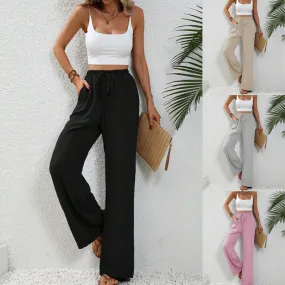 Women's Wide Leg Pants with Drawstring and Pockets in 4 Colors S-XXL