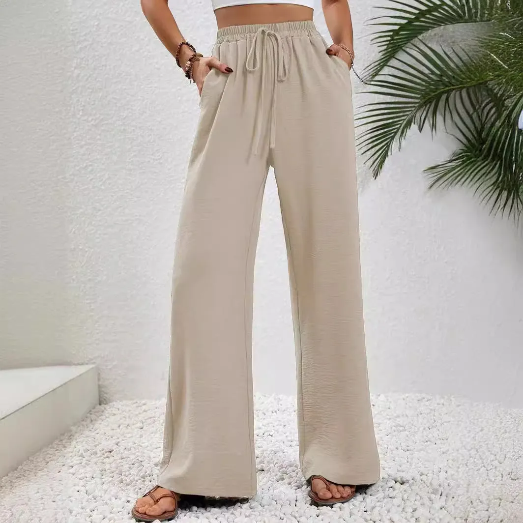 Women's Wide Leg Pants with Drawstring and Pockets in 4 Colors S-XXL